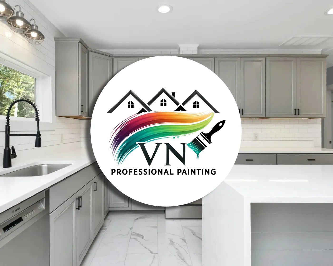 Painted kitchen cabinets, kitchen walls, kitchen ceiling showing Residential Painting Services offered by VN Professional Painting