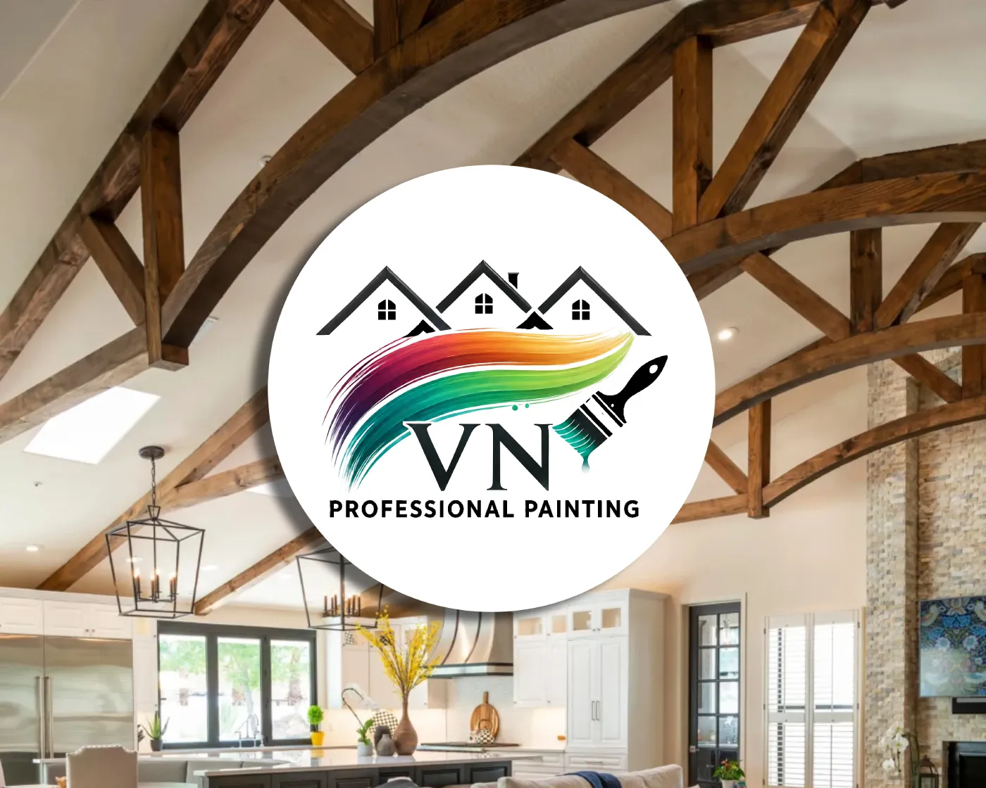 Wooden beams contrasted against a white ceiling - one of the residential wood staining services VN Professional Painting provides
